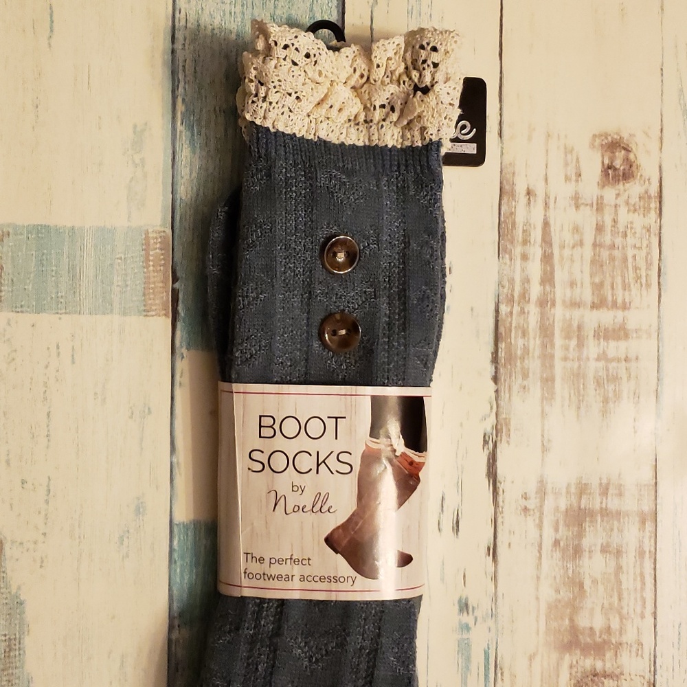 Noelle Boot Socks with Lace - Blue